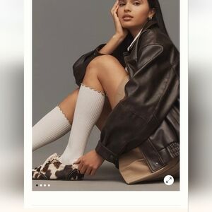 Ribbed Ruffle Knee-High Socks By Anthropologie Ivory & Tan OS